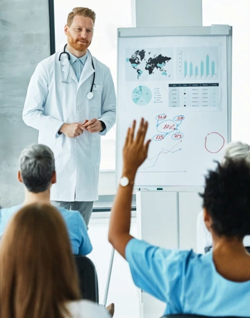 Public health professional leading a symposium
